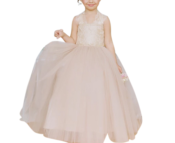 Cross Back Lace Flower Girl Gown