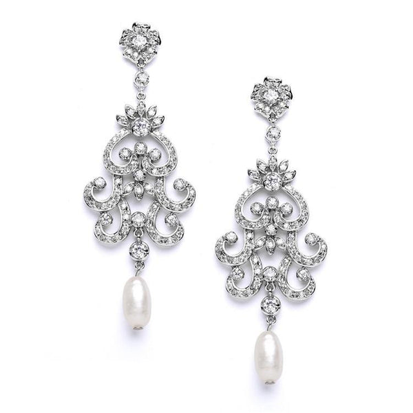 Marielle Earrings Vintage Chandelier Earrings with Cubic Zirconia & Freshwater Pearls