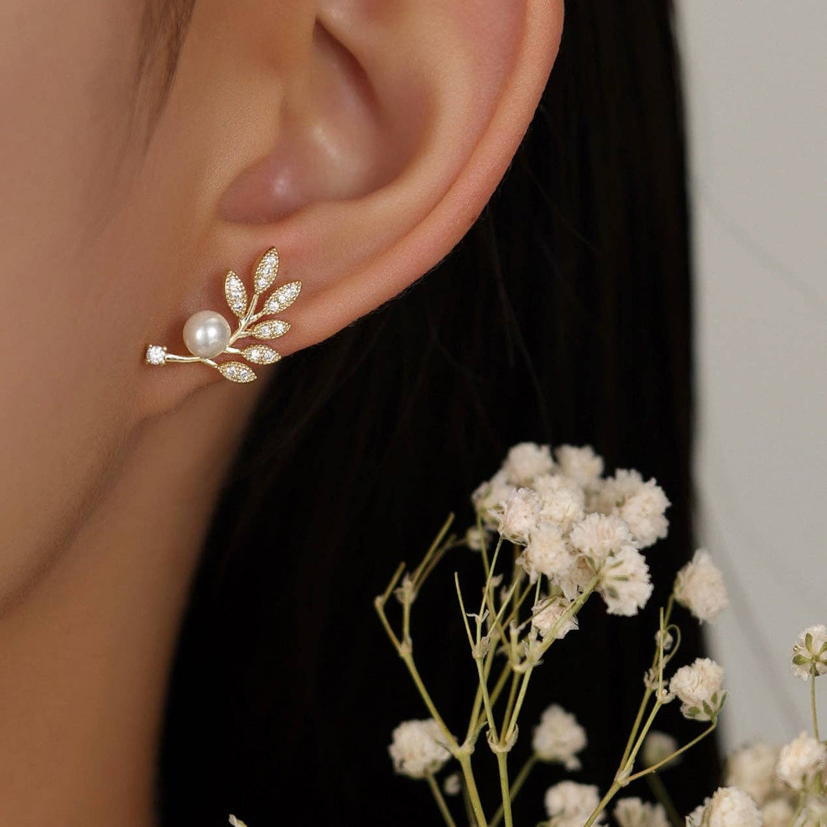 Mother Of Pearl Leaf Stud Earrings