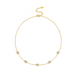 Teardrop Gem Station Necklace – Dainty Gold Chain with Color Accents