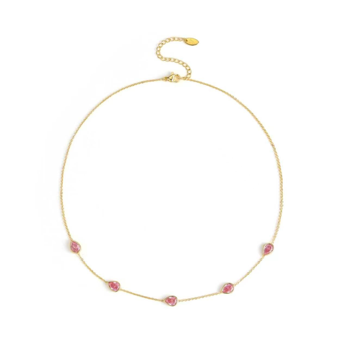 Teardrop Gem Station Necklace – Dainty Gold Chain with Color Accents