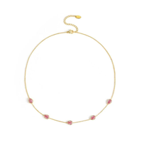 Teardrop Gem Station Necklace – Dainty Gold Chain with Color Accents