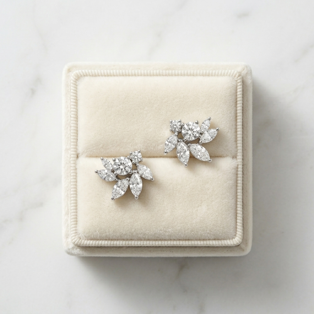 Rosaline CZ Floral Stud Earrings – Silver Wedding Earrings