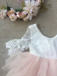 Aurora Grace Dress With Sleeves - White & Peach