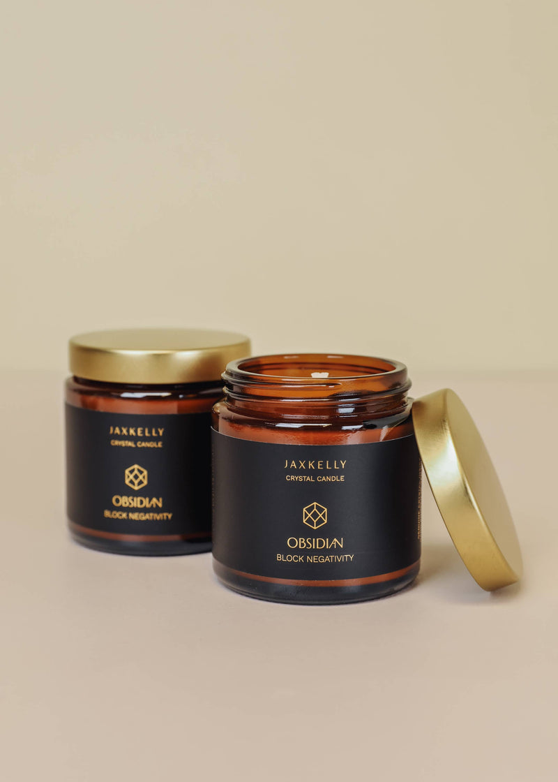 4oz Amber Crystal Candles - Obsidian - Block Negativity