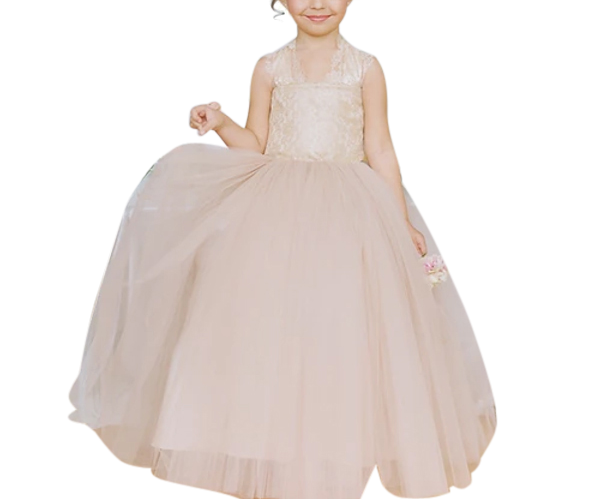 Cross Back Lace Flower Girl Gown