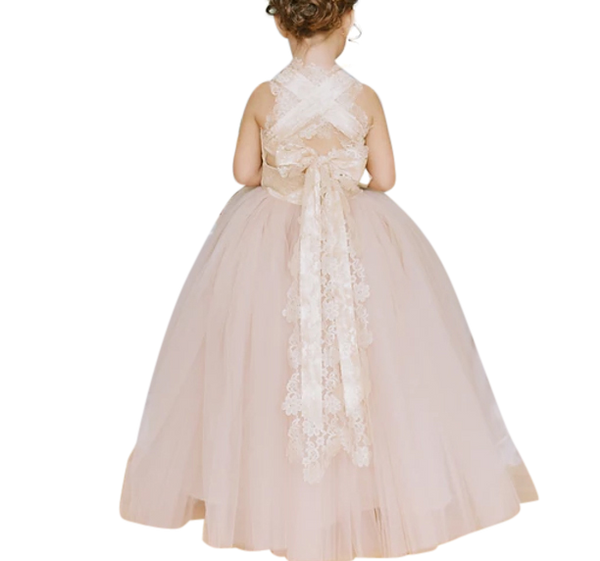 Cross Back Lace Flower Girl Gown