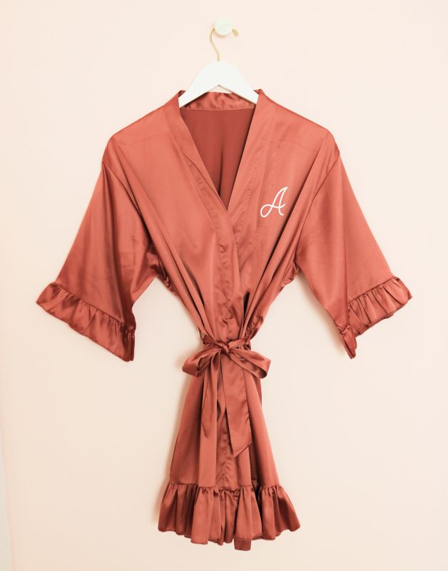 Monogram Satin Ruffle Robe – Bride Savvy LLC -Your Bride Box