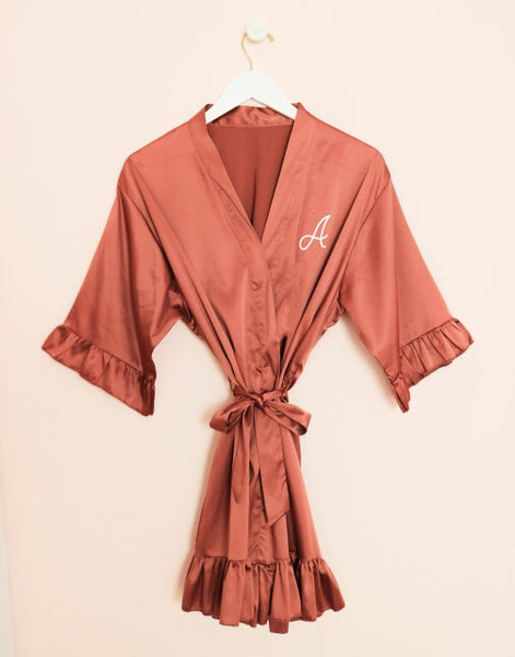 Monogram Satin Ruffle Robe