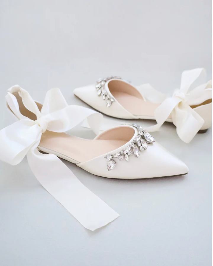 Kailee P Bella Teardrop Rhinestones - Satin Tie, Ivory