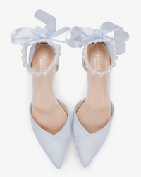 Kailee P Adele - Lace Pointy Toe Low Block Heels with Perla Ankle Strap