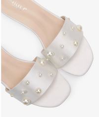 Kailee P Evelyn - Satin Slip on Wedding Sandals with Scattered Pearls