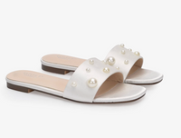 Kailee P Evelyn - Satin Slip on Wedding Sandals with Scattered Pearls