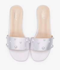 Kailee P Evelyn - Satin Slip on Wedding Sandals with Scattered Pearls