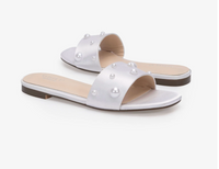 Kailee P Evelyn - Satin Slip on Wedding Sandals with Scattered Pearls