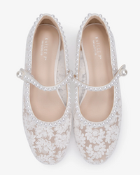 Kailee P Zora - Crochet Lace Mary Jane Wedding Flats with Pearls