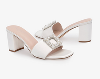 Kailee P Verona - Satin Block Heels Slide Wedding Sandals with Pearlisse Buckle