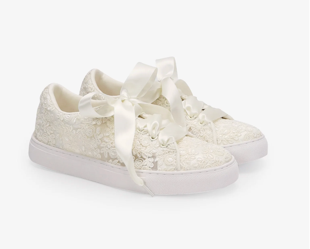 Kailee P Gia - Crochet Lace Wedding Platform Sneakers
