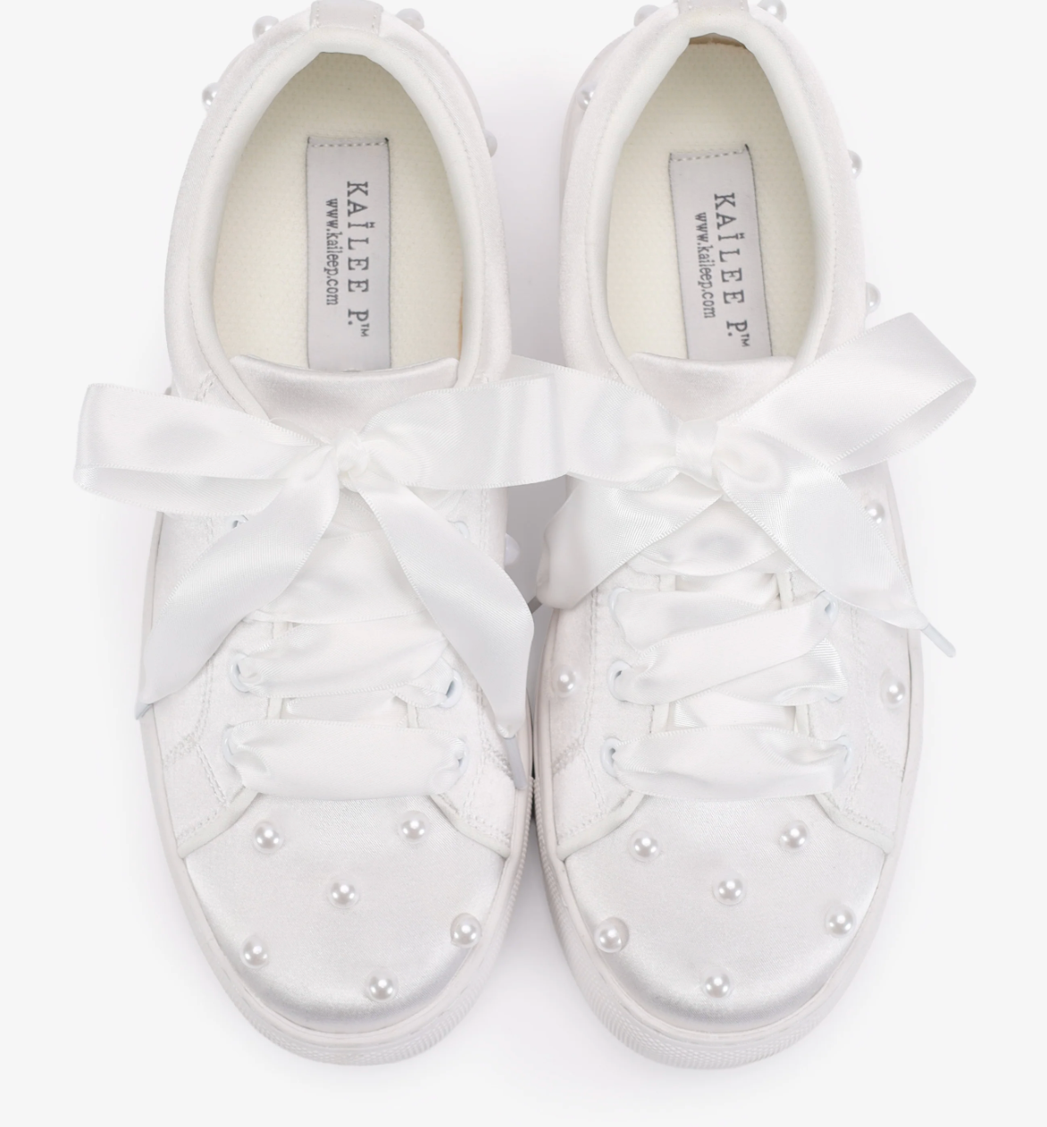 Kailee P Lucy - Satin Wedding Platform Sneakers with Scattered Pearls