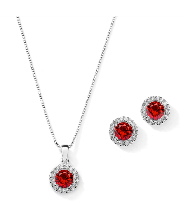 Round Halo Necklace and Stud Earrings Set