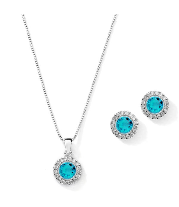 Round Halo Necklace and Stud Earrings Set