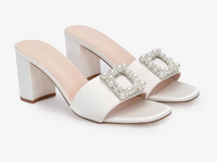 Kailee P Verona - Satin Block Heels Slide Wedding Sandals with Pearlisse Buckle