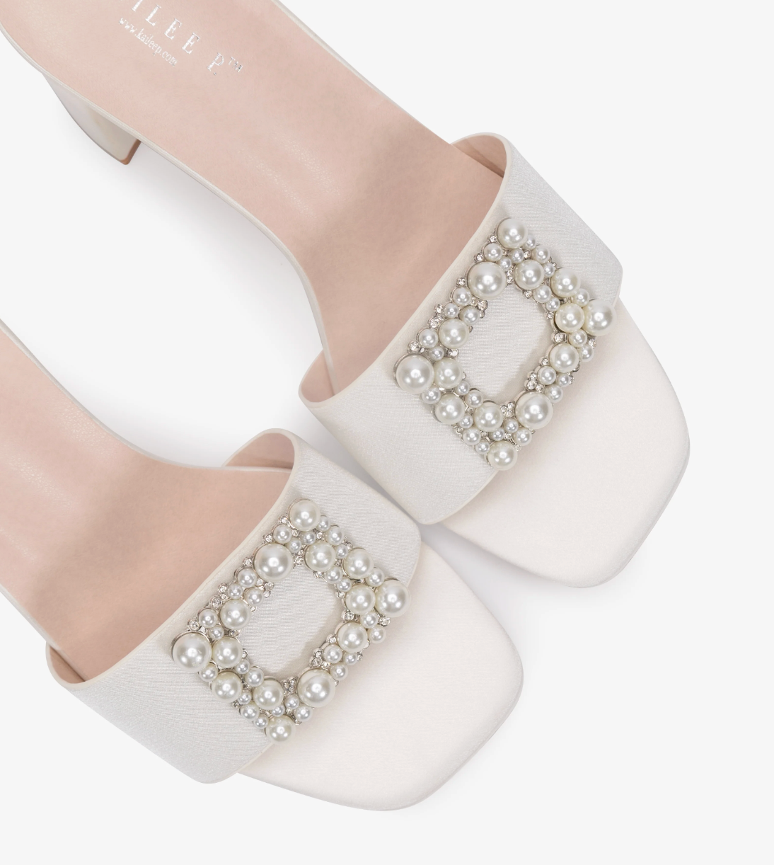 Kailee P Verona - Satin Block Heels Slide Wedding Sandals with Pearlisse Buckle