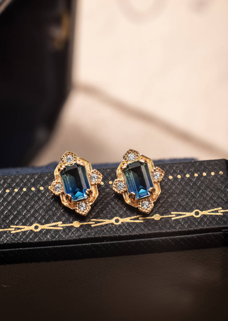 Retro Gradient Sapphire CZ Studs