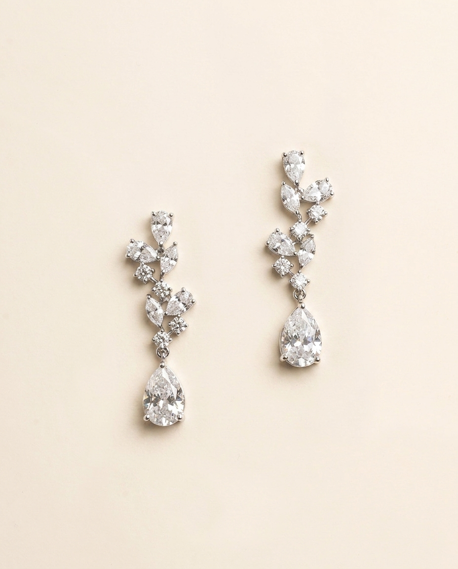 Genevieve CZ Bridal Earrings – Pear Drop Wedding Earrings