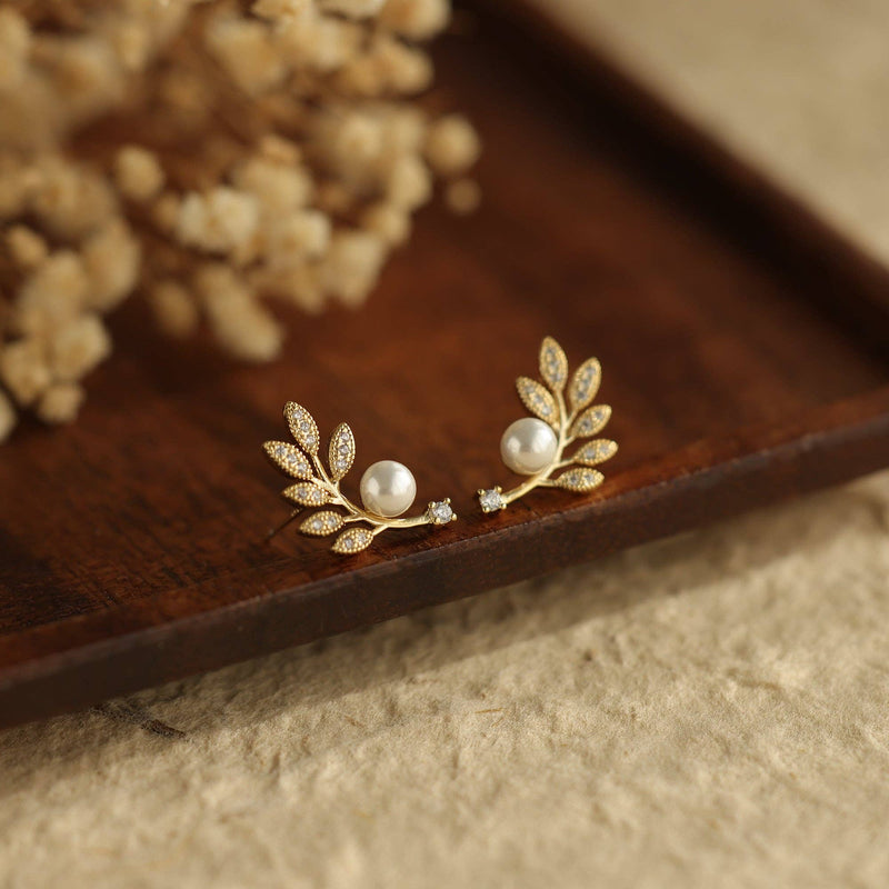Mother Of Pearl Leaf Stud Earrings