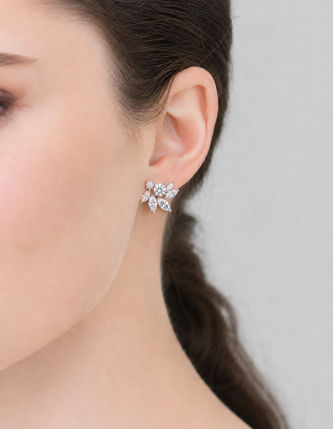 Rosaline CZ Floral Stud Earrings – Silver Wedding Earrings