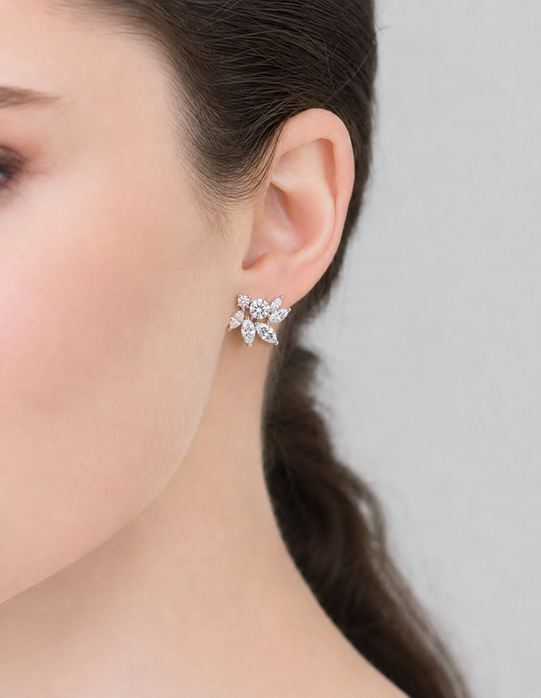 Rosaline CZ Floral Stud Earrings – Silver Wedding Earrings