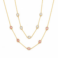 Teardrop Gem Station Necklace – Dainty Gold Chain with Color Accents