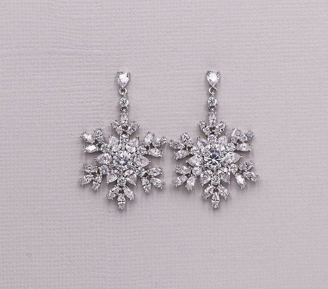 Snowflake Dangle CZ Earrings