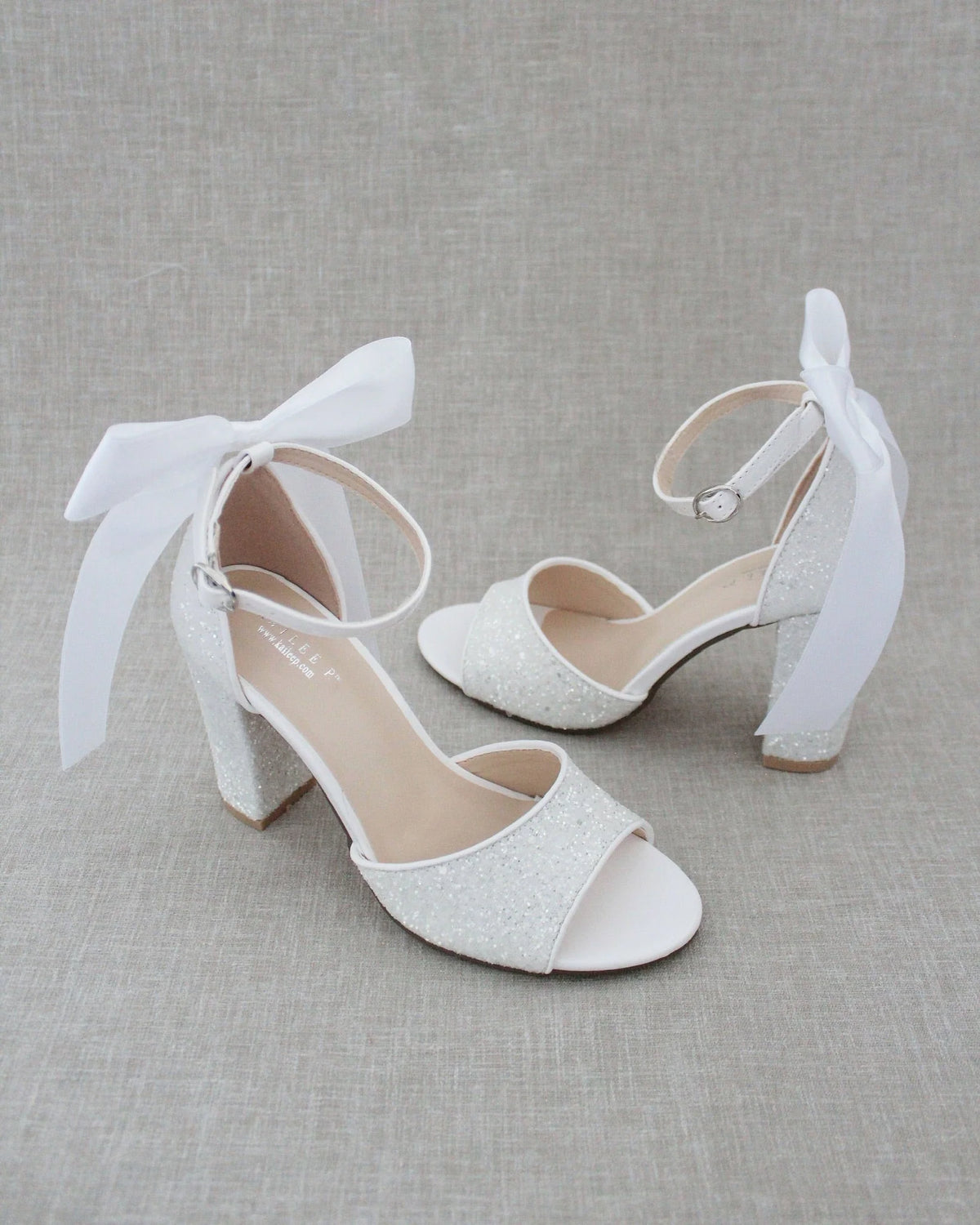 Kailee P Lauren Sparkly Block Heel - Long Bow, White
