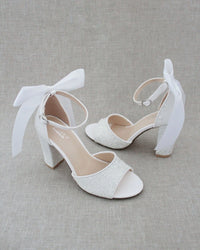 Kailee P Lauren Sparkly Block Heel - Long Bow, White