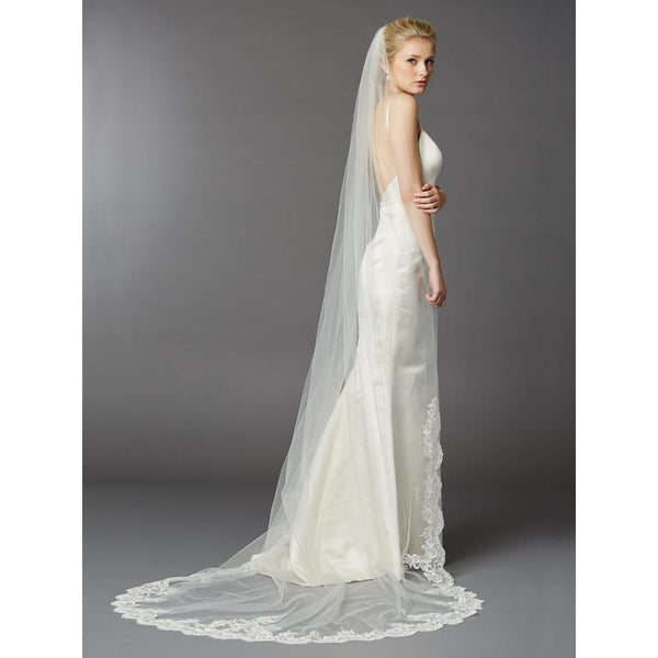 Bride Savvy LLC -Your Bride Box Cathedral Mantilla Wedding Veil with Dramatic Beaded Lace Edge