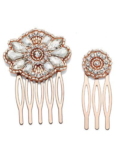 Bride Savvy LLC -Your Bride Box Hair Embelishments Jewel Crystal Round Vintage Comb Set