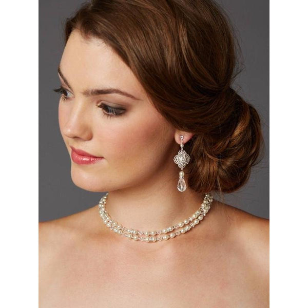 bridebox Jewelry Filigree Bridal Teardrop Earrings with Pearl and Crystal Dang