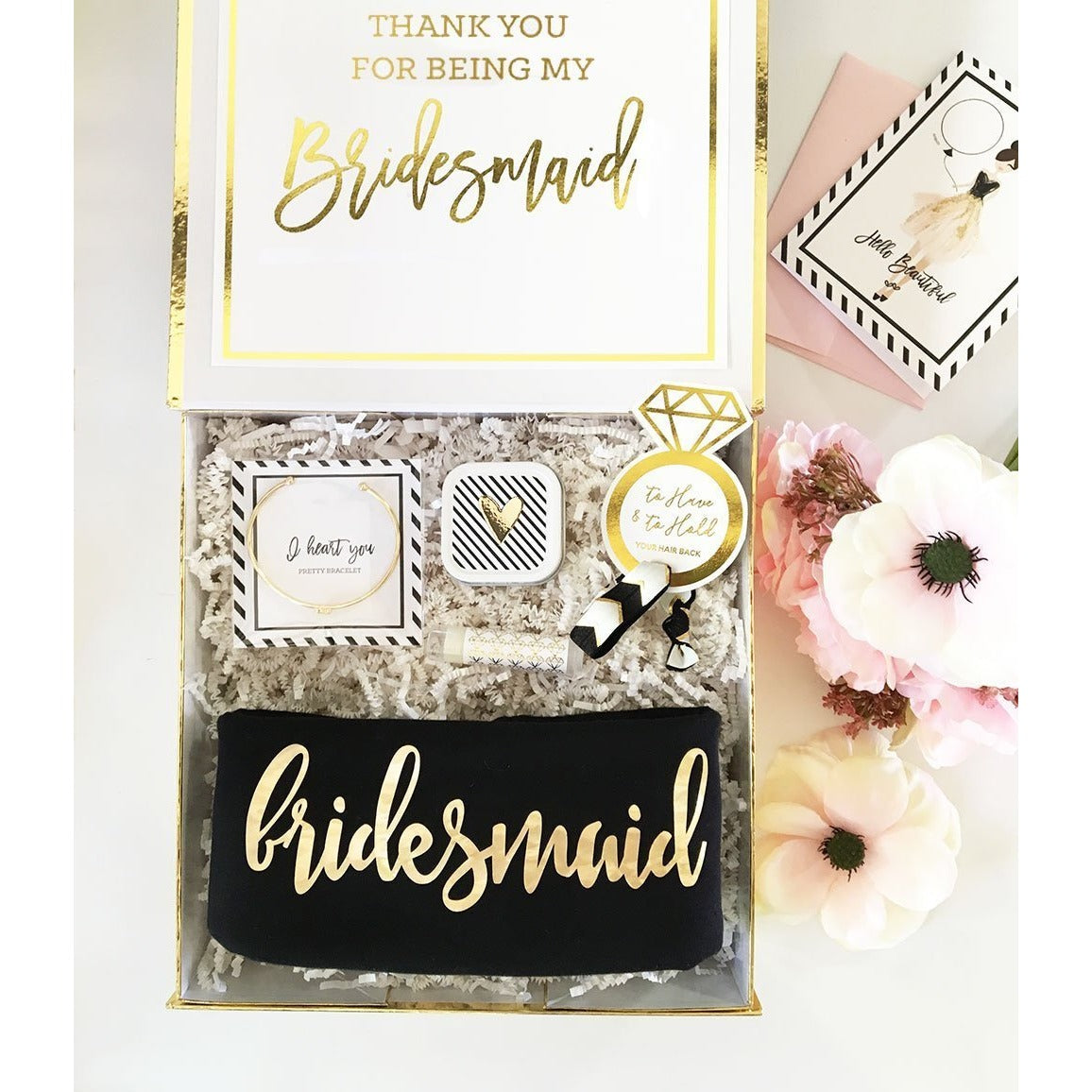 Event Blossom Golden Bridesmaid Proposal/Thank You Gift Box (Black)