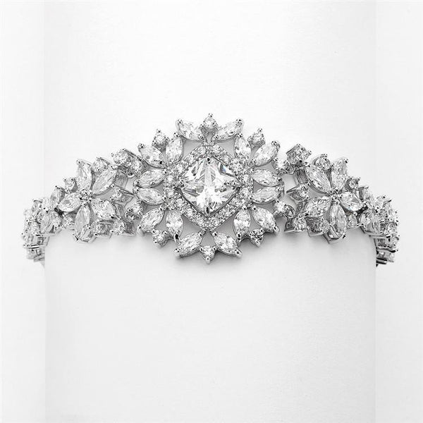 Marielle Bracelets Dramatic CZ Bridal Bracelet with Cushion Cut Center