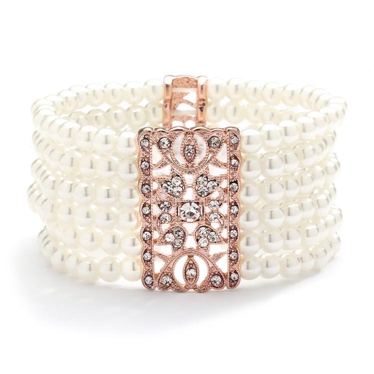 Marielle Bracelets Rose Gold & Pearl Vintage Stretch Bracelet