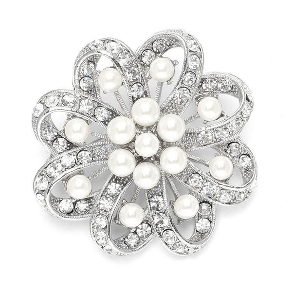 Marielle Brooch Regal Crystal & Pearl Swirl Vintage Brooch