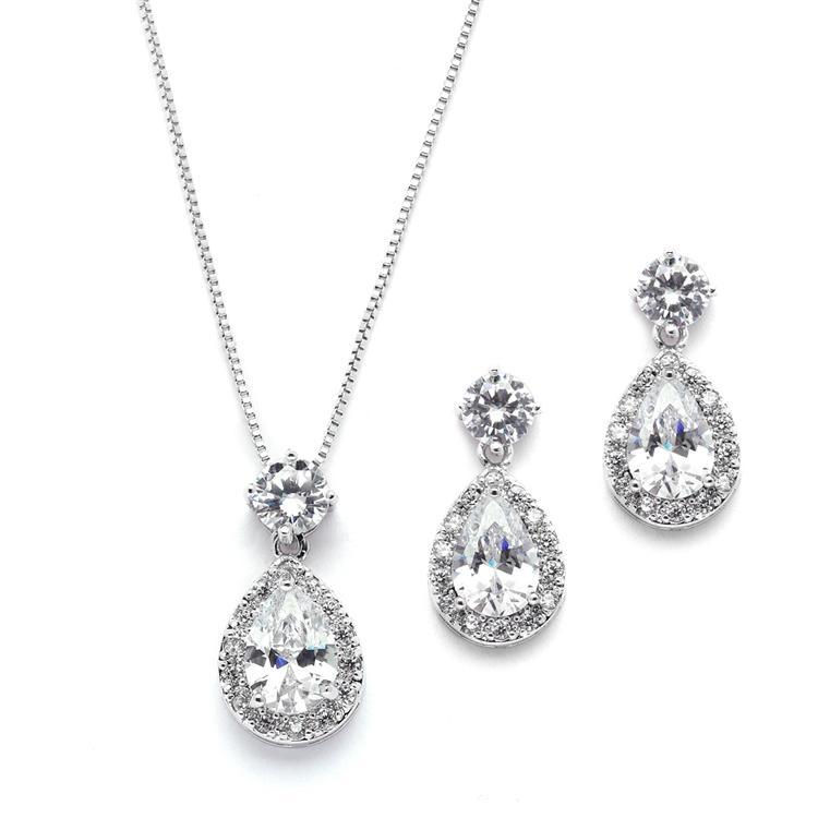 Marielle Earrings Brilliant Halo Pear Shaped Necklace and Earrings Set
