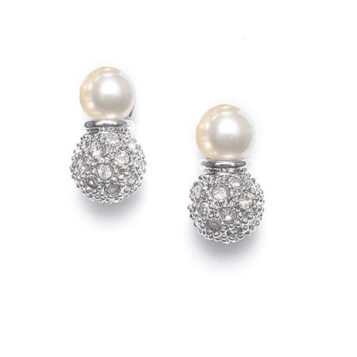 Marielle Earrings Ivory Pearl Bridal Earrings with Pave CZ Balls