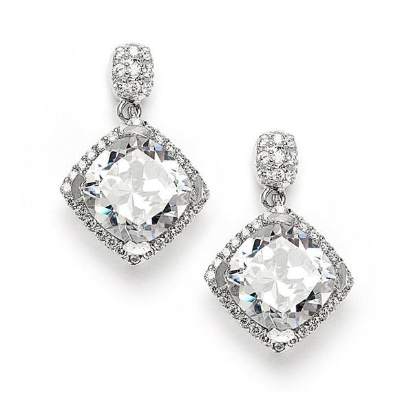 Marielle Earrings Micro Pave CZ Cushion Cut Wedding Earrings