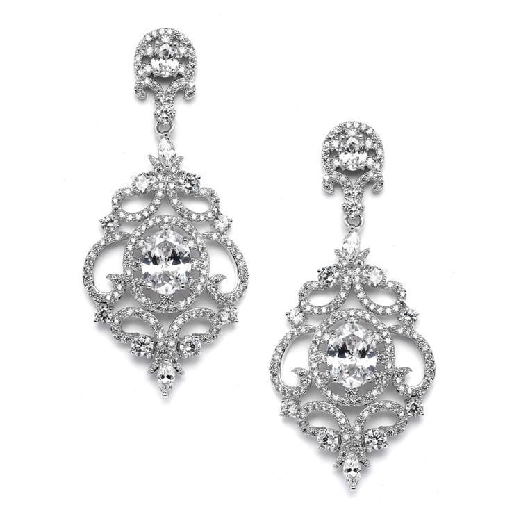 Marielle Earrings Platinum Plated Art Deco Scroll Earrings