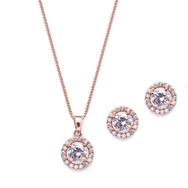 Marielle Earrings Round Halo Necklace and Stud Earrings Set
