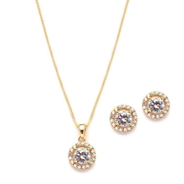 Marielle Earrings Round Halo Necklace and Stud Earrings Set