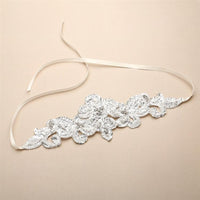 Marielle Headbands Hand-Made Glistening Silver Sequin Lace Bridal Headband